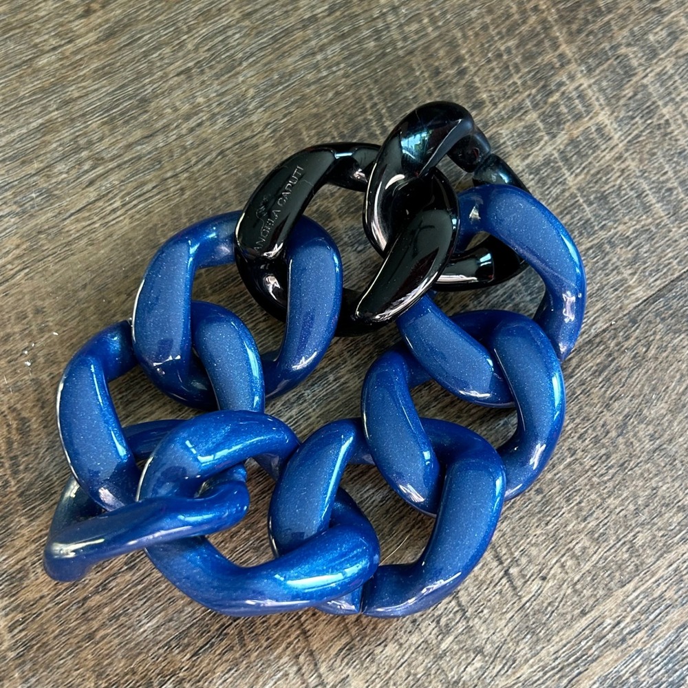 Angela Caputi Resin Chunky Link Bracelet Blue Black Italian Designer Statement
